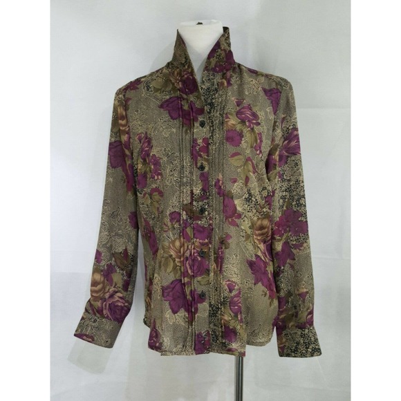 croft & barrow Tops - Croft & Barrow Floral Pleat Button Down Blouse M